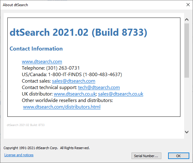 DtSearch Desktop / Engine 2021.02 Build 8733