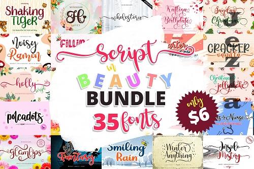 Font Bundles - Script in Beauty 35 Cursive & Display Fonts - 1396787