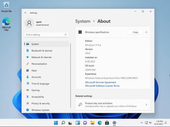 Windows 11 Pro Insider Build 22000.184 Non-TPM 2.0 Compliant x64 En-US Activated September 2021