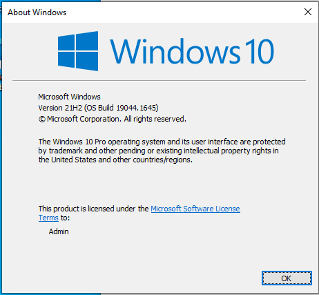 Windows 10 21H2 19044.1645 Consumer/Business Edition April 2022 MSDN